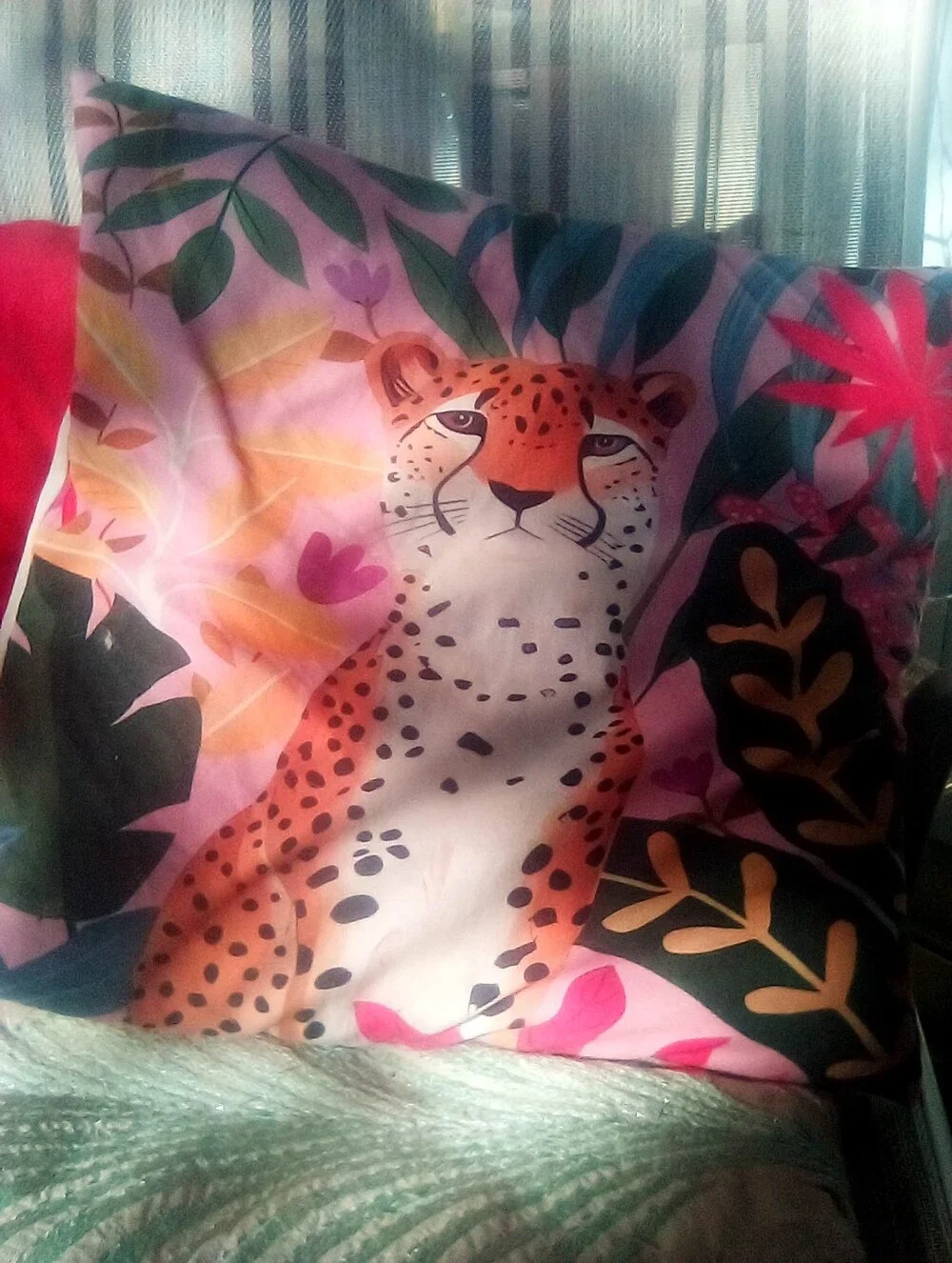 Tropical Leopard Decorative Pillow Cover - Pink, Coral, Green